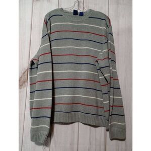 Basic Edition Sweater Men's Extra Large Gray Red White Blue‎ Patriotic Grandpa